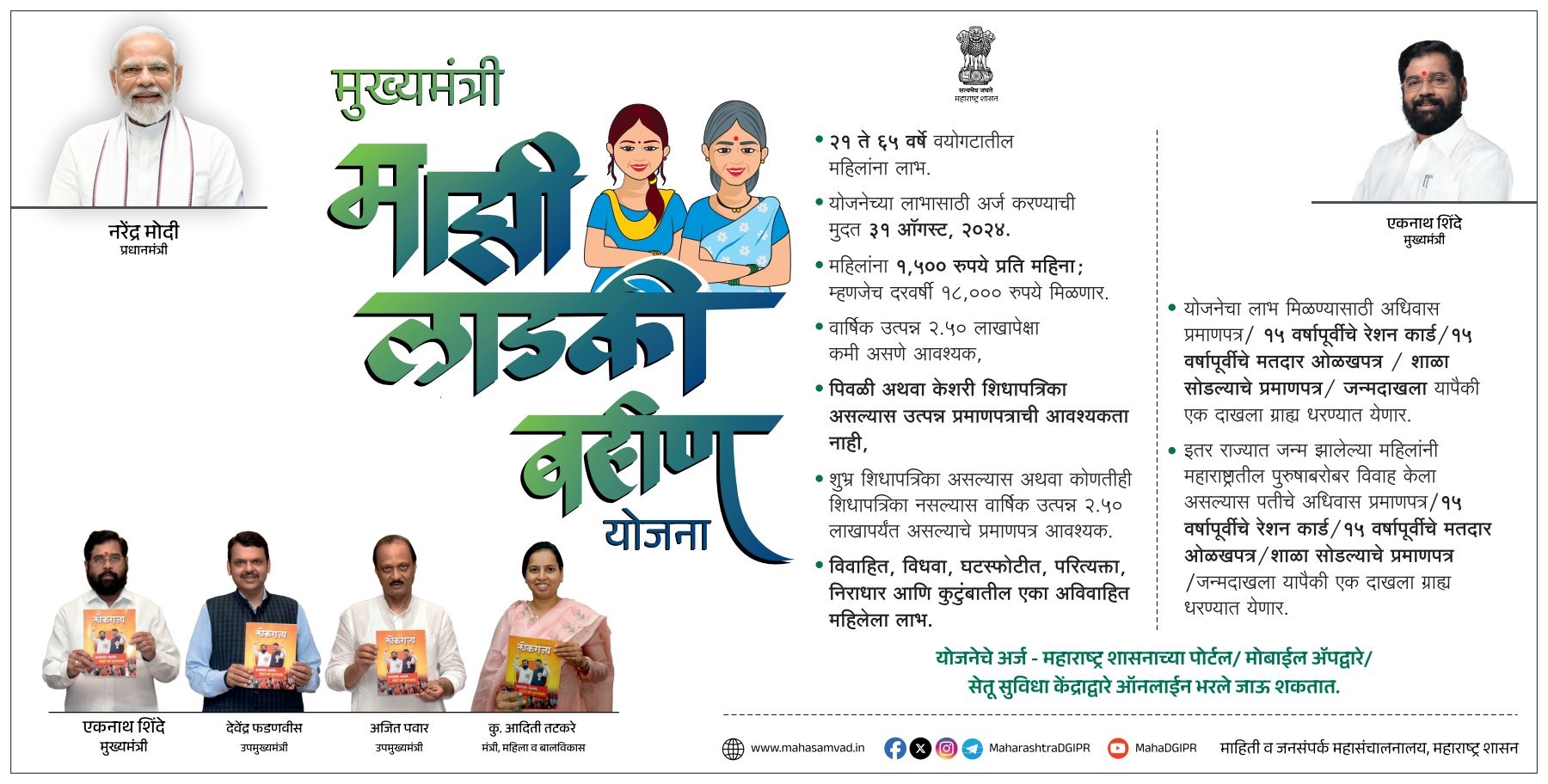 Majhi ladki bahin yojana :माझी लाडकी बहीण योजना. जाणून घ्या अर्ज करण्याची नवीन तारीख || sarkariwarta.com 2 Majhi ladki bahin yojana